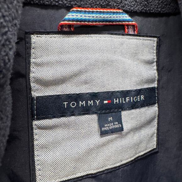 Tommy Hilfiger Jacket Mens Medium Vest Blue Orange Hidden Hood Coastal Nautical - Picture 3 of 9